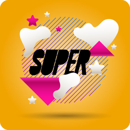 Super lettering with various geometric shapes. A graphic element for the design. Vector illustrationのイラスト素材