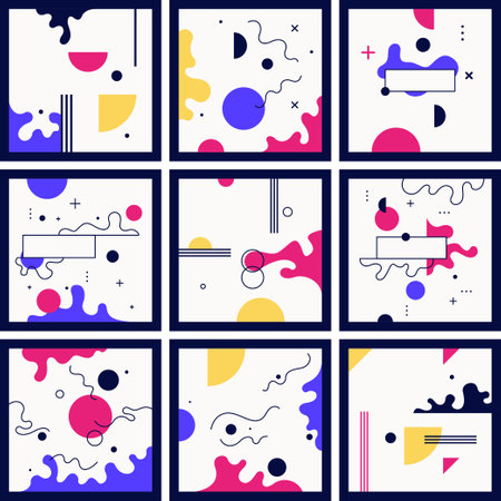 A set of posters. A composition with abstract elements in a popular style. Background for your design. Poster for a blog and website. Fashionable vector illustration.のイラスト素材