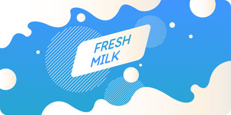 Modern poster fresh milk with splashes on a background. Vector illustration in flat minimalistic style. A poster for advertising dairy products.のイラスト素材