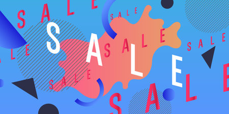 Poster sale. Bright abstract background with various geometric elements. A composition of various shapes. A template for creative work.のイラスト素材