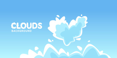 Fluffy clouds. Cartoon clouds in a blue sky. Cute vector illustration for creativity. Background for illustration.のイラスト素材