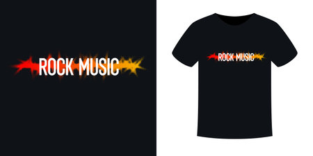 The pattern on the clothes. Print on the T-shirt. Modern fashion illustration. A vector graphic image. A template for placing an illustration on clothes. The inscription is rock music.のイラスト素材