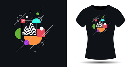 The pattern on the clothes. Print on the T-shirt. Modern fashion illustration. A vector graphic image. A template for placing an illustration on clothes.のイラスト素材