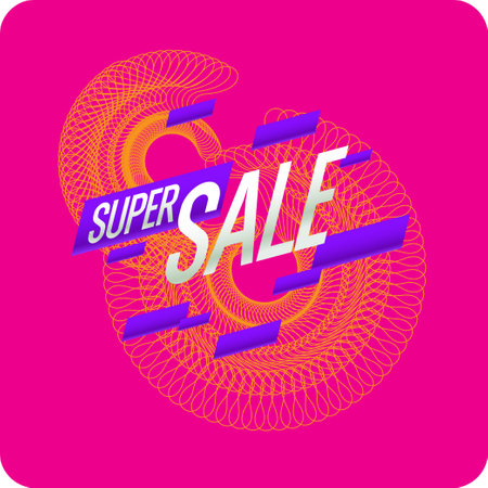 A simple and effective banner with the inscription Super sale. An abstract composition of geometric shapes.のイラスト素材