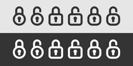 The illustration shows a padlock. Personal data protection and password storage. Isolated vector image. Simple and stylish graphics. A set of icons of different shapes.のイラスト素材