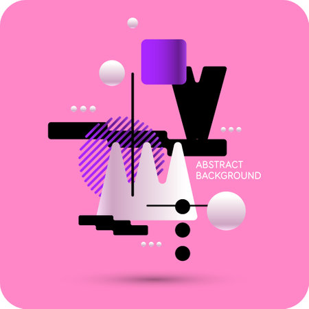 Abstract background with various bright geometric shapes. Concise design. A composition of figures of different shapes.のイラスト素材