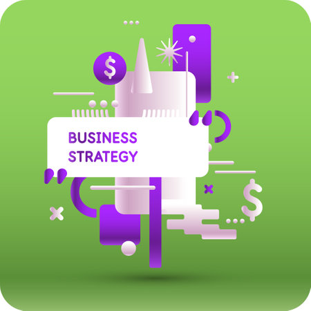 Business strategy. A graphic illustration with various geometric shapes and a frame for placing quotes and informational text. Abstract illustration for business presentations. Modern graphic style.のイラスト素材