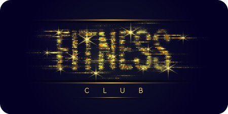 Vector illustration of a golden glittering inscription on a dark background. Fitness club poster.のイラスト素材