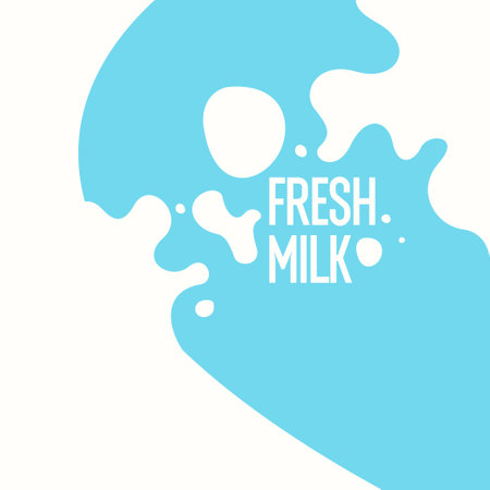 Modern poster fresh milk with splashes on a background. Vector illustration in flat minimalistic style. A poster for advertising dairy products.のイラスト素材