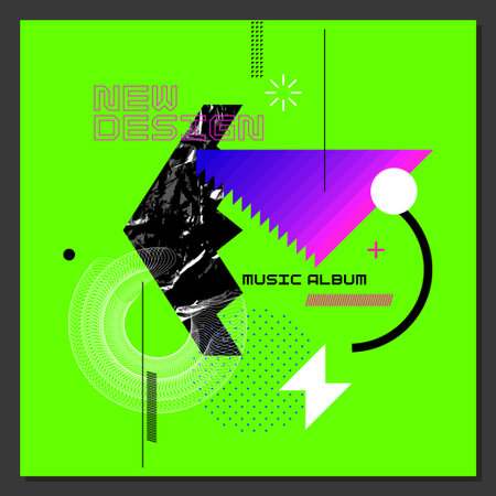 Abstract background with various bright geometric shapes. Concise design. A composition of figures of different shapes. Music albumのイラスト素材