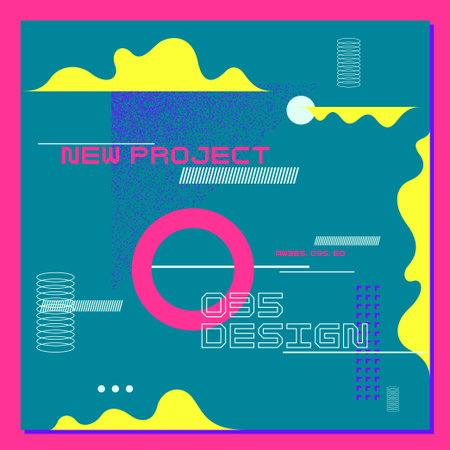 Abstract background with various bright geometric shapes. Concise design. A composition of figures of different shapes.のイラスト素材