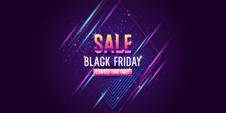 Black Friday. A bright modern poster to draw attention to the sale of goods. A beautiful poster to advertise a store or website. Discounts on products and services. Concise and stylish design.のイラスト素材