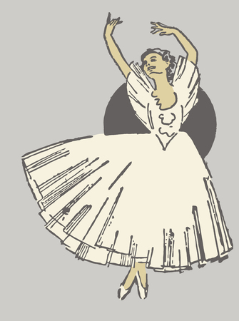 A dancing ballerina in white dress on tiptoeのイラスト素材
