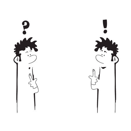 problem and solution. Two persons in cartoon styleのイラスト素材
