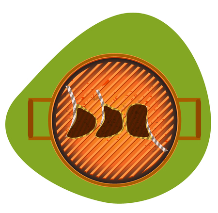 BBQ grill vector illustration cutlets stylized lettersのイラスト素材