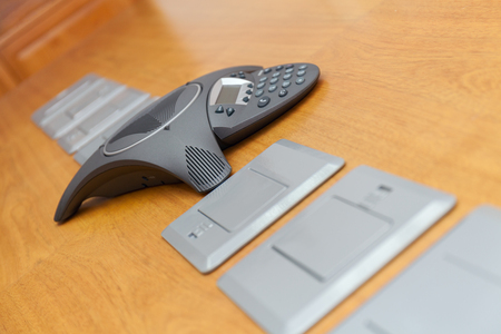 conference room - selective focus on keypad phoneの写真素材