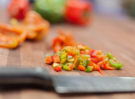 Fresh ecological Bell pepper chopped on cutting board stock photoの写真素材