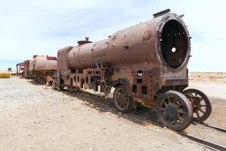 Cemetery of the trains in the desert of the Andesの写真素材