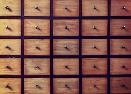 Old-fashioned Library Card Catalog. File cabinet storageの写真素材