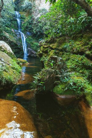 Hidden gem in Bolivia. View over spectacular waterfall in the middle of jungle in Roboreの写真素材