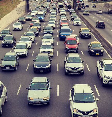 Buenos Aires - Aug. 29, 2019. Traffic jams in Buenos Aires on Aug. 29, 2019. There are a millions cars on Buenos Airess streetsのeditorial素材