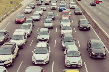 Buenos Aires - Aug. 29, 2019. Traffic jams in Buenos Aires on Aug. 29, 2019. There are a millions cars on Buenos Airess streetsのeditorial素材