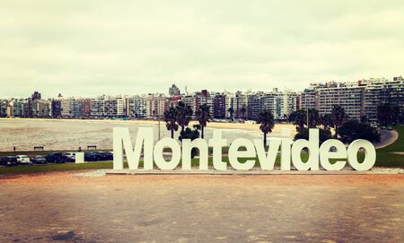 Montevideo Uruguay 15 of Jul. 2019. Montevideo city sign. Montevideo is the capital and largest city of Uruguayのeditorial素材