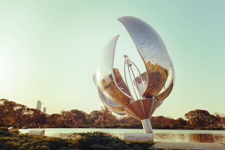 Buenos Aires June 2019. United Nations Square at Buenos Aires. Floralis Gen rica is a sculpture made...
