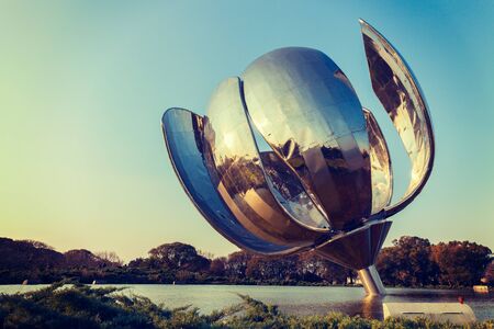 Buenos Aires June 2019. United Nations Square at Buenos Aires. Floralis Gen rica is a sculpture made of steel and aluminum located in Plaza de las Naciones Unidas.のeditorial素材