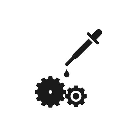 Realistic vector pipette and gears icon. A narrow tube with a rubber tip for drawing in liquid. Lubrication of parts.のイラスト素材