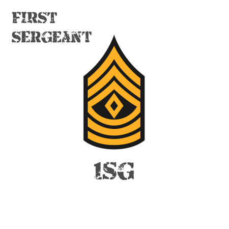 Realistic vector icon of the chevron first sergeant of the US Army. Description and abbreviated nameのイラスト素材