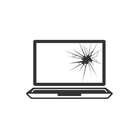 Realistic vector laptop icon with broken screen. Electronics repair service. A broken laptop.のイラスト素材