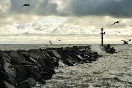 storm on the Baltic Sea, October 2017, Klaipeda, Lithuaniaのeditorial素材