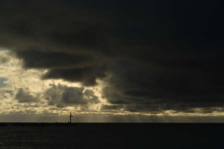 the sunset on the Baltic Sea, October 2017, Klaipeda, Lithuaniaの写真素材