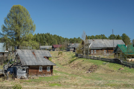 house in the village, may 2024, Vologda Oblast, Russiaの写真素材