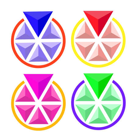 Vector illustration. Abstract object. Circle volume of triangles, one of which is more than any other. Different colors.のイラスト素材
