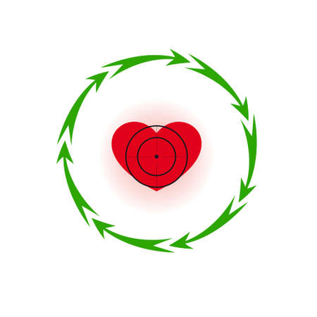 Vector illustration. Heart under a sight Different colors. Seven in a circle of arrowsのイラスト素材