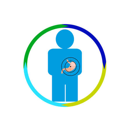 Vector illustration. The emblem, logo. Stomach person at risk. Healthy lifestyle. human kontur. four section along the contour. Different colors.のイラスト素材