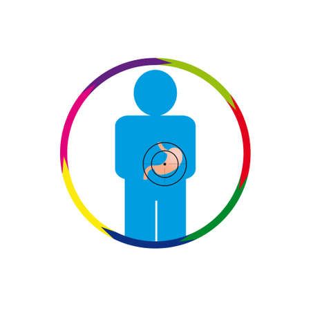 Vector illustration. The emblem, logo. Stomach person at risk. Healthy lifestyle. human kontur. seven sections around. Different colors.のイラスト素材