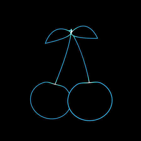 A Vector illustration. Isolated object. Contour of a cherry of neon color.