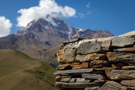 Mount Kazbek in Georgia, blue sky, summerの写真素材