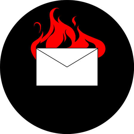 Mail envelope burning on a black background. Vector illustration.のイラスト素材