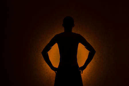 man on black background , light, relaxationの写真素材