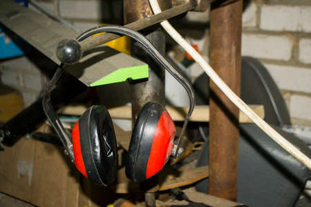 Construction headphones against noiseの写真素材