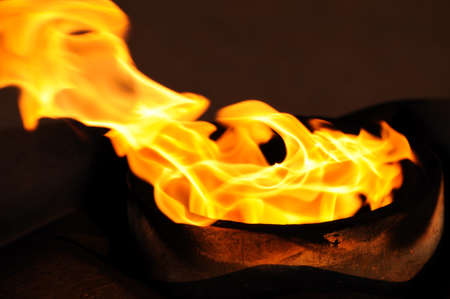 Bonfire. Orange flame of a fire. Bonfire on the grill with smoke. Arson or natural disaster. Bonfire close. Fire in nature. Bonfire background. Waiipaper.の写真素材