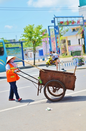 Chinese woman janitor at workのeditorial素材