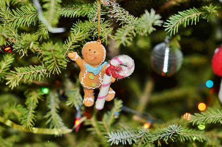 A little man - a ginger biscuit with candy on a Christmas tree