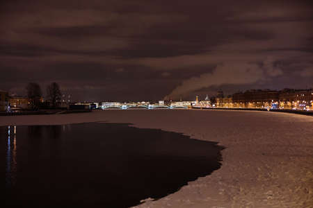 Neva River at Night in winter, Saint Petersburg