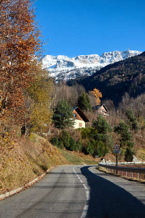 Winding mountain road in the Alpsの写真素材