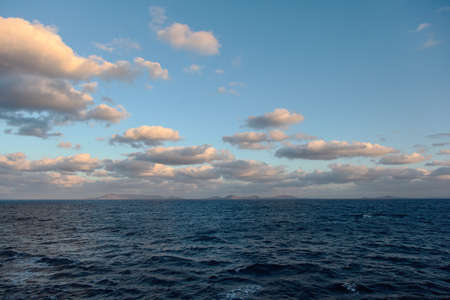 distant island, sea and sky aerial viewの写真素材
